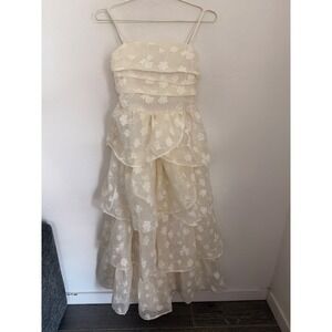Arose Studio Milan Dress Ivory Floral Burnout Organza Tiered Ruffle Maxi Small